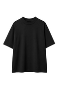 Tricou negru unisex din bumbac cu guler strâns pe gât, model minimalist