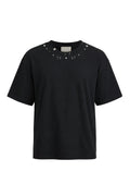 Tricou unisex negru din bumbac cu un design nou de ținte metalice aplicate pe piept