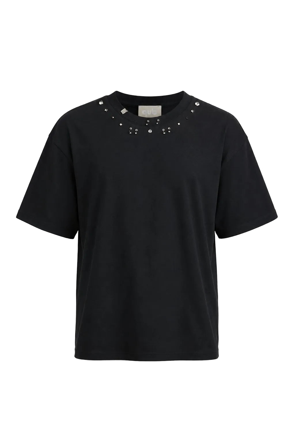 Tricou unisex negru din bumbac cu un design nou de ținte metalice aplicate pe piept