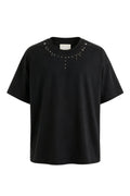 Tricou unisex negru din bumbac 100% decorat cu un mix de ținte metalice argintii