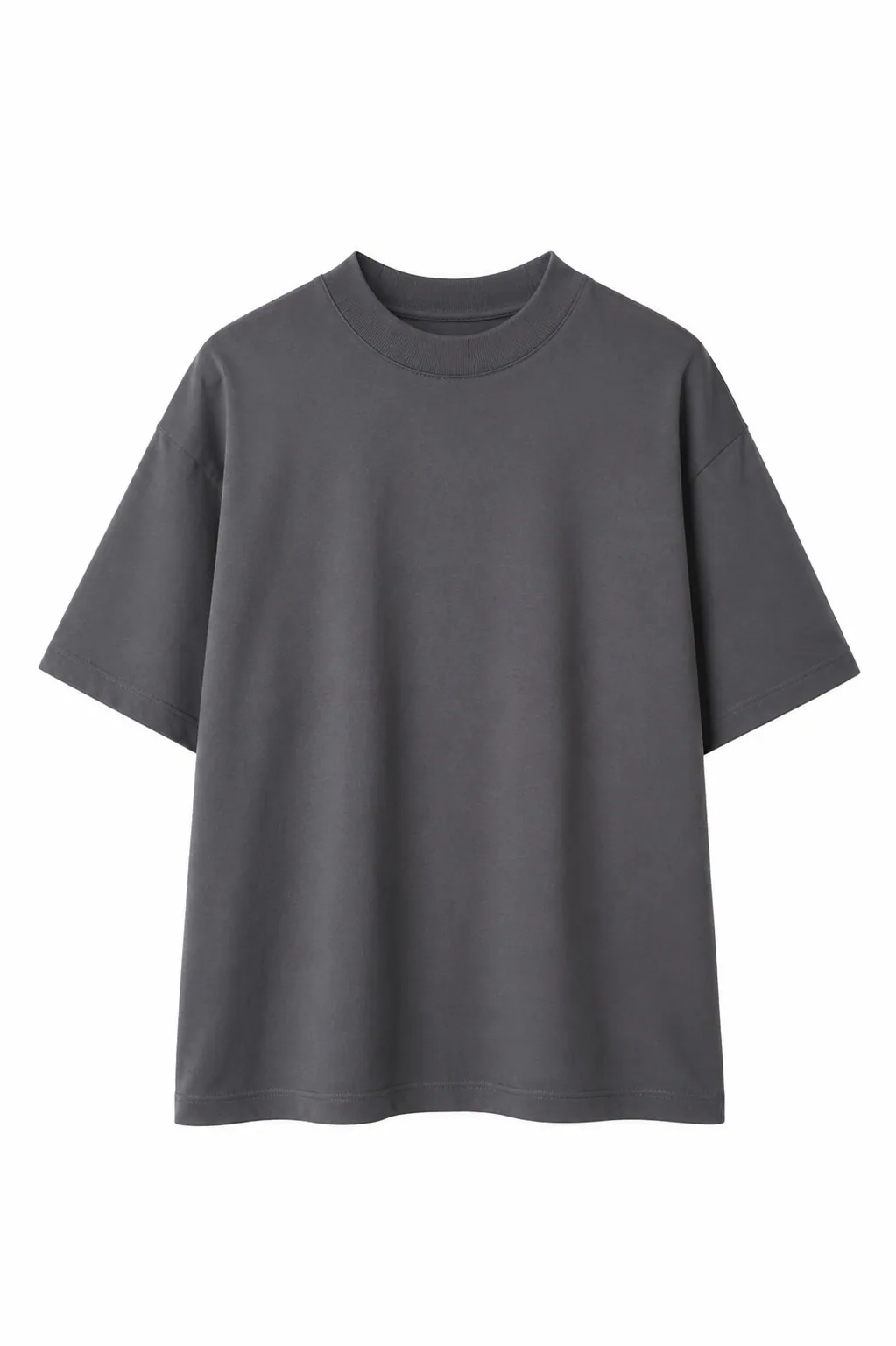 Tricou gri închis unisex din bumbac, croială oversize și guler strâns