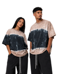 Tricou oversized tie-dye premium în nuanțe bej și negru pentru outfit casual urban