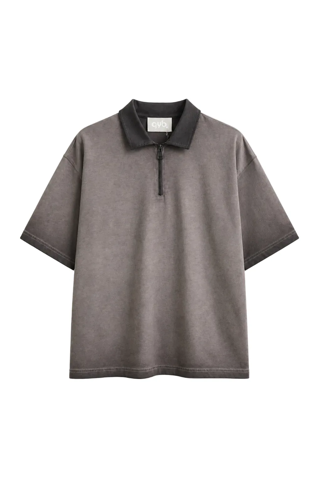 Tricou Polo Oversized cu Fermoar și Efect Gradient