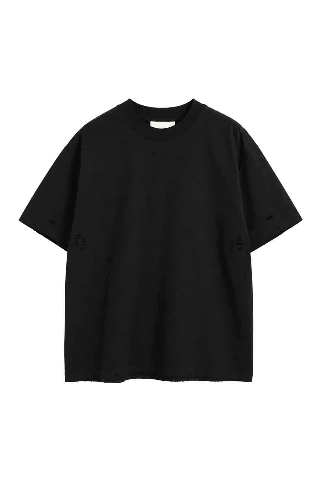 Tricou oversized negru premium cu efect distressed și fit streetwear luxury pe fundal alb