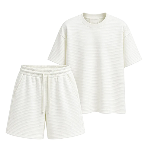Compleu crem premium pentru bărbați cu tricou oversized și pantaloni scurți casual moderni