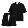 Compleu negru premium pentru bărbați cu tricou oversized și pantaloni scurți casual moderni