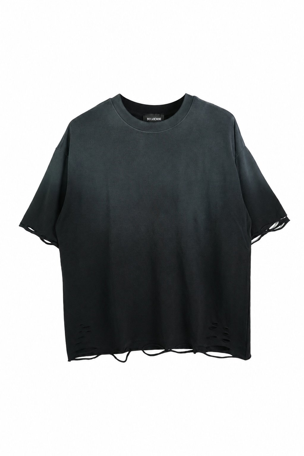 Tricou prespălat pentru bărbați, aspect vintage, cu design distressed și rupturi la mâneci.
