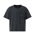Tricou streetwear oversized negru din bumbac premium cu cusături decorative și buzunar aplicat