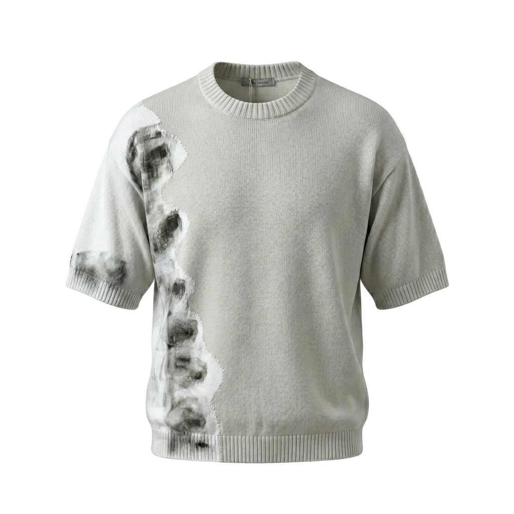 Tricou tip pulover pentru bărbați, design bicolor crem și gri cu croială regular fit
