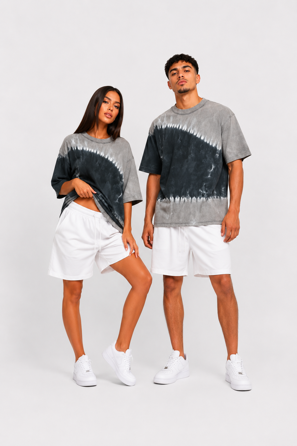 Tricou unisex tie dye gri și albastru din bumbac, ideal pentru ținute casual streetwear