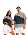 Tricou unisex tie dye gri și albastru din bumbac, ideal pentru ținute casual streetwear